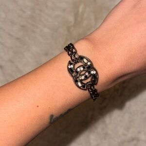 Vintage CHANEL Black Chain Bracelet with CC Emblem